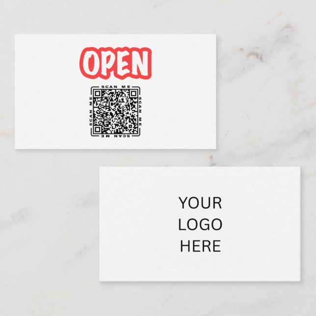 Offen | Anpassbare QR-Code- und Logovorlage Schwar Visitenkarte (Vorne/Hinten)