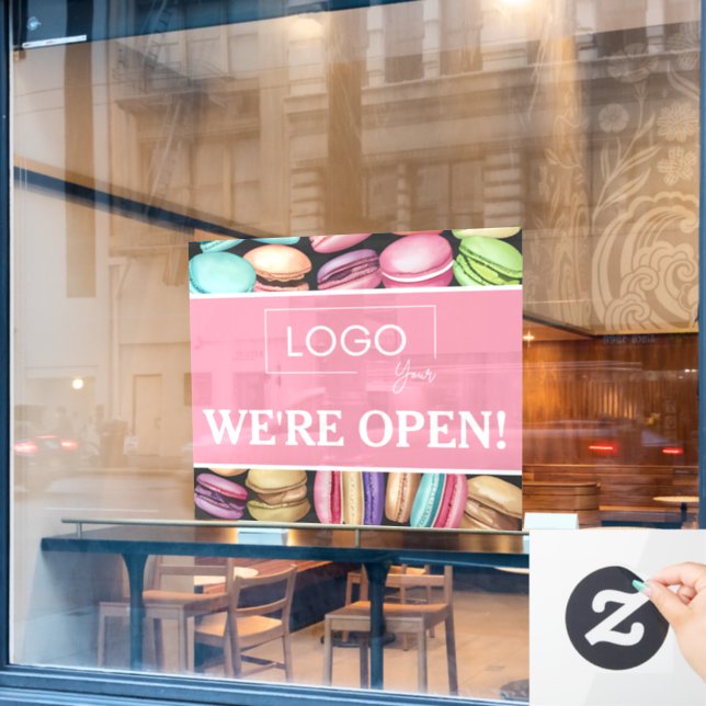 Offen für Unternehmen | Macaron French Patisserie  Fensteraufkleber (Café-Fenster)