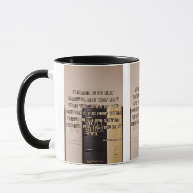 Offenbarung 1:3 KJV Bibelschrift Bild Zwei-Tonen Tasse (Links)