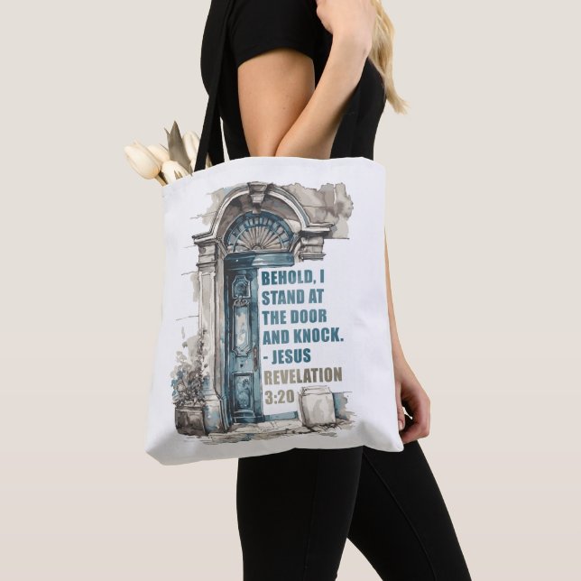 Offenbarung 3:20 Ich stehe an der Tür und klopfe Tasche (Von Nahem)