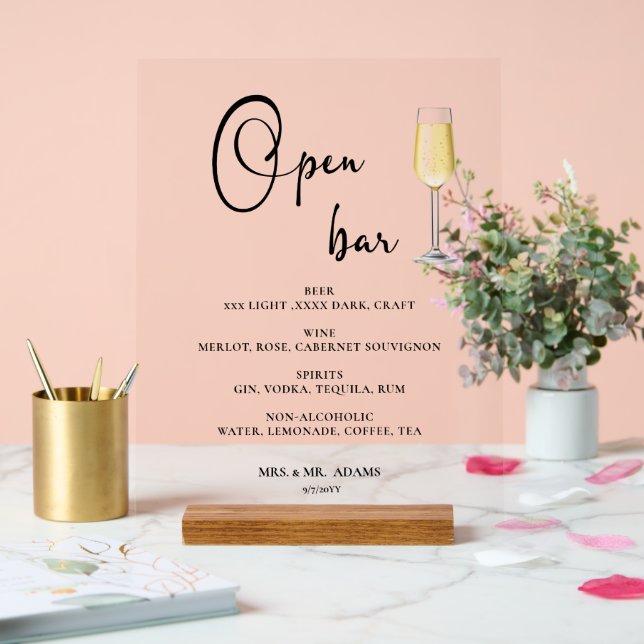Offene Bar Acrylschild (Hochzeit)