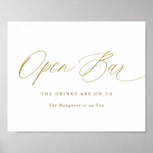 Offene Bar Gold Hochzeitsschild Elegante Kalligraf Poster