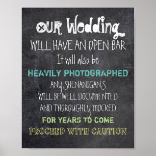 Offene Bar Hochzeitsschild Achtung Lustig Poster