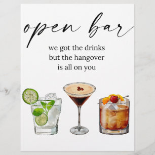 Offene Bar lustige niedliche Hochzeitscocktails Flyer
