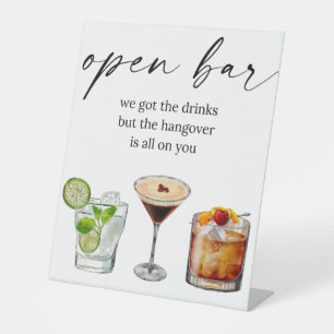 Offene Bar lustige niedliche Hochzeitscocktails Sockelschild