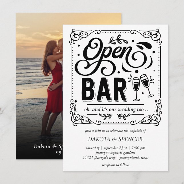 Offene Bar (und Hochzeit) | Einfaches Lässiges Fot Einladung (Vorne/Hinten)