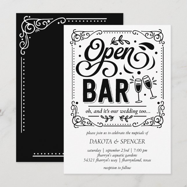 Offene Bar (und Hochzeit) | Lässige Micro Wedding Einladung (Vorne/Hinten)