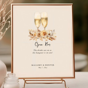 Offene Bar-Weingläser und Blumen Neutrale Hochzeit Poster