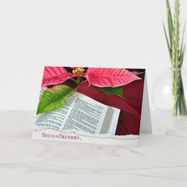 Offene Bibel mit Poinsettia Feiertagskarte (Vorderseite)