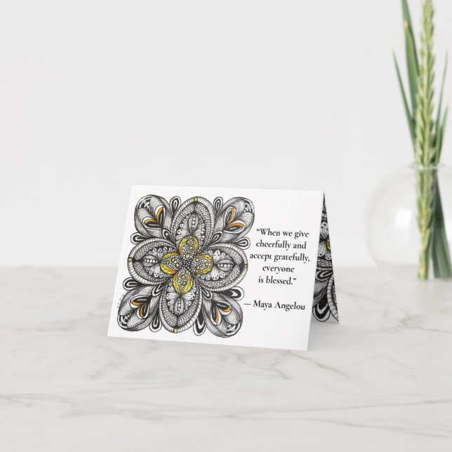 Offene Blumen-Doodle mit Gebenzitat Dankeskarte (Vorderseite)