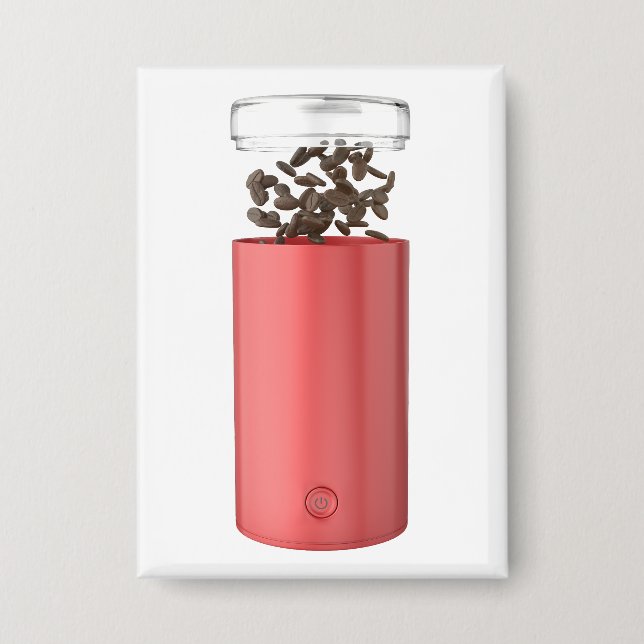 Offene rote elektrische Kaffeemühle mit Kaffeebohn Button (Vorderseite)