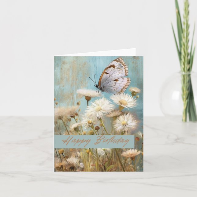 Offener Faltenwurf zum Geburtstag Blume Butterfly Karte (Vorderseite)
