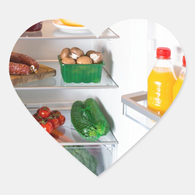 Offener Kühlschrank mit Essen Herz-Aufkleber (Vorderseite)