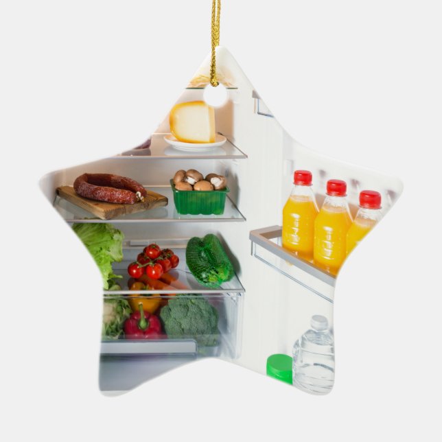 Offener Kühlschrank mit Essen Keramikornament (Vorne)