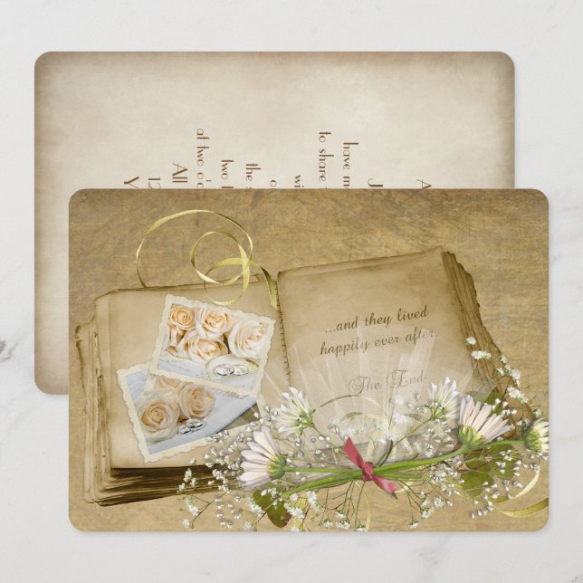 offenes altes Hochzeitsbuch mit Bridal-Bouquet Einladung (Vorne/Hinten)