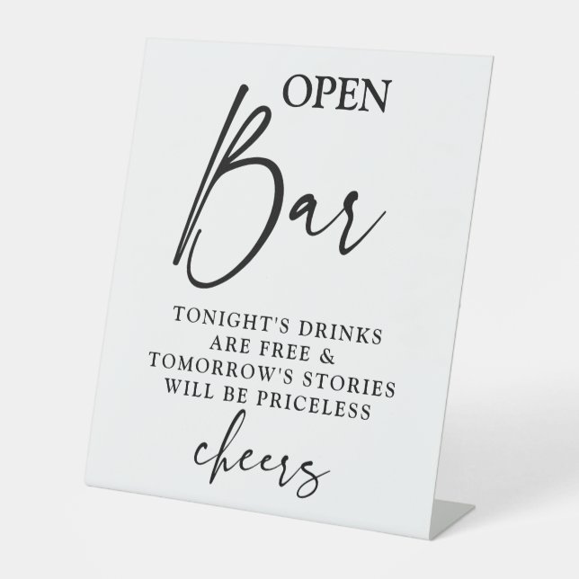 Offenes Bar minimalistisches Hochzeitszeichen Sockelschild (Vorderseite)