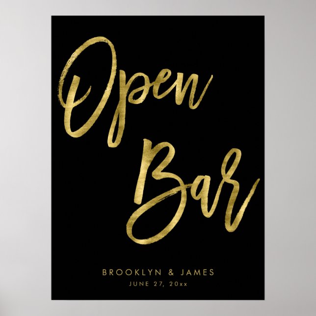 Offenes Black and Gold Bar Sign 18x24 Poster (Vorne)