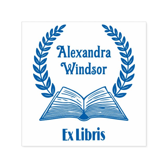 Offenes Buch, Laurel Wreath Ex Libris Name Book Permastempel (Design)