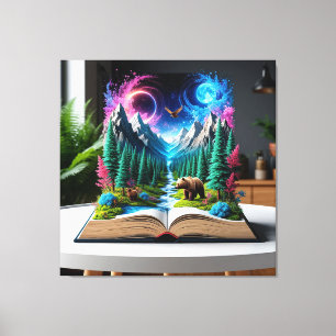 Offenes Buch mit einer magischen Fantasieszene Leinwanddruck