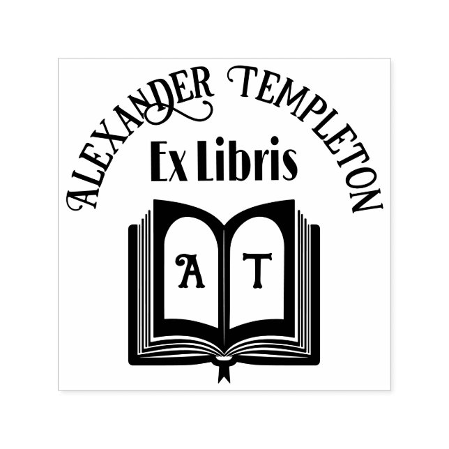 Offenes Buch mit Namen, Initialen auf Seiten "Ex L Permastempel (Design)