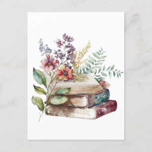 Offenes Buch und Blume ohne Hintergrund Postkarte