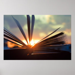 Offenes Buch und Sunset Fotografie Poster