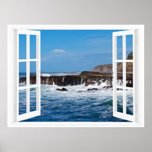 Offenes Fenster am Meer Poster