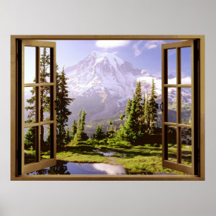 Offenes Fenster auf dem Berg Rainier Poster