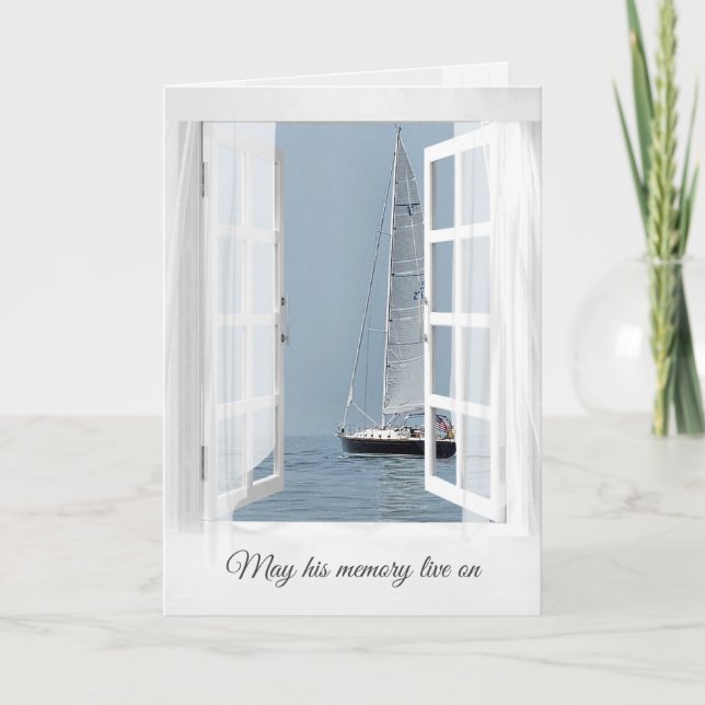 Offenes Fenster mit Segelboot für Beileid Karte (Vorderseite)