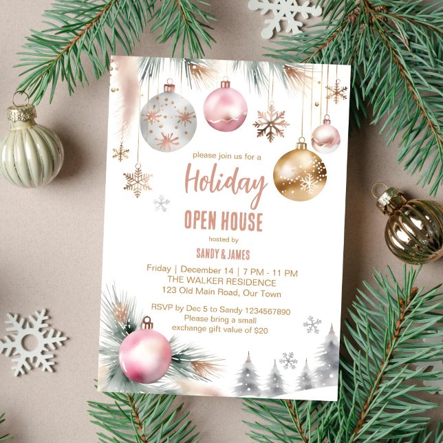 Offenes Ferienhaus Partys boho Metallische Wasserf Einladung (Holiday open house Christmas dinner party editable template invitation digital download watercolor)