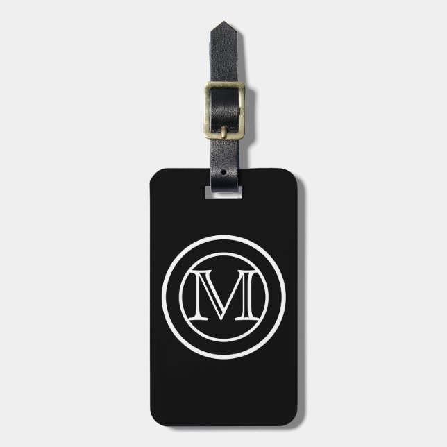 Offenes Gesicht Doppelschwarz Mit Monogramm Gepäckanhänger (Vorderseite vertikal)
