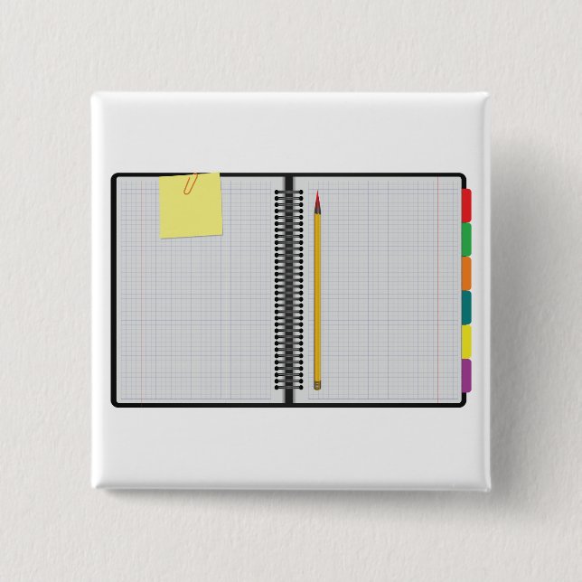 Offenes Millimeterpapier-Notizbuch mit Bleistift Button (Vorderseite)