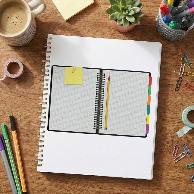 Offenes Millimeterpapier-Notizbuch mit Bleistift Planer (Von Creator hochgeladen)