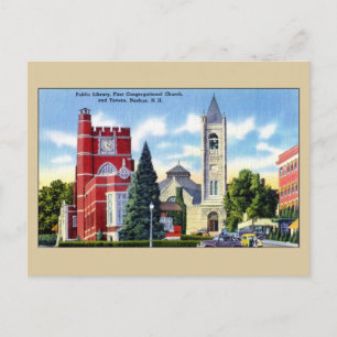 Öffentliche Bibliothek, Kirche, Gasthaus, Nashua N Postkarte