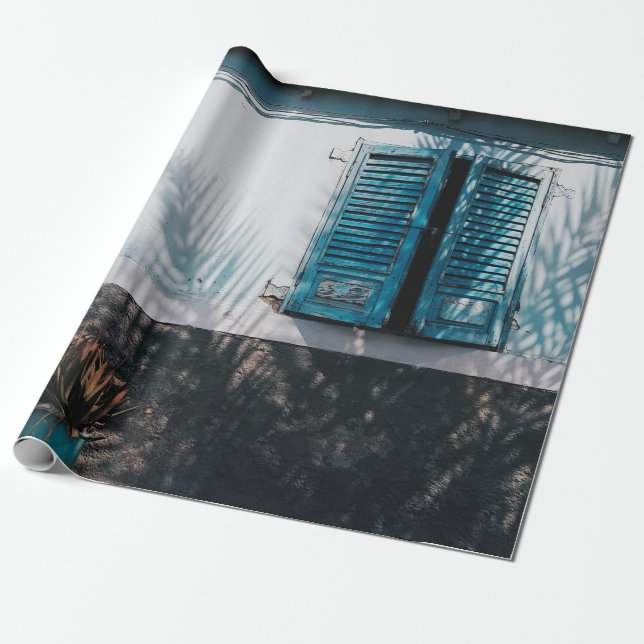 ÖFFENTLICHE BLUE LOUVERED WINDOWS GESCHENKPAPIER (Ungerollt)
