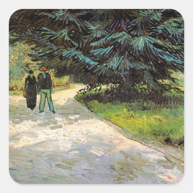 Öffentlicher Garten mit Couple von Vincent van Gog Quadratischer Aufkleber (Vorderseite)