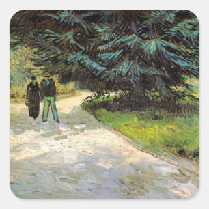 Öffentlicher Garten mit Paar von Vincent van Gogh Quadratischer Aufkleber
