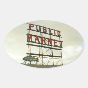 Öffentlicher Markt in Seattle, WA Ovaler Aufkleber