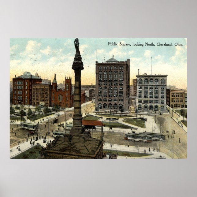 Öffentlicher Platz Cleveland Ohio 1910 Vintag Poster (Vorne)