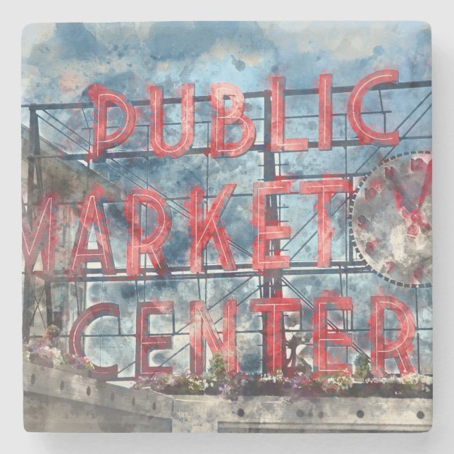 Öffentliches Marktzentrum in Seattle Steinuntersetzer (Vorderseite)
