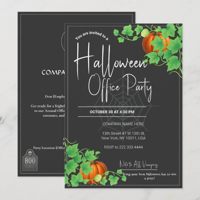 Office Halloween Einladungen Black Card (Vorne/Hinten)