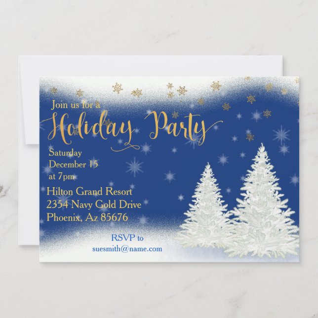 Office Holiday Party Snowflakes Gold Landschaft Einladung (Vorderseite)