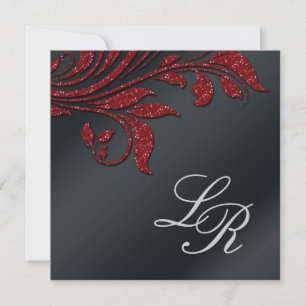 Office Party Sparkle Leaf Red Black Einladung