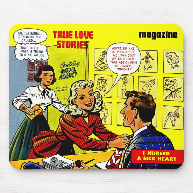 Office Romance Lady in Red Vintag Comic Mousepad (Vorne)