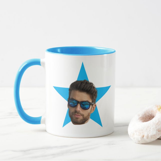 Office TV Show Cadeaux Bureau Blue Star Face Mug (Avec donut)