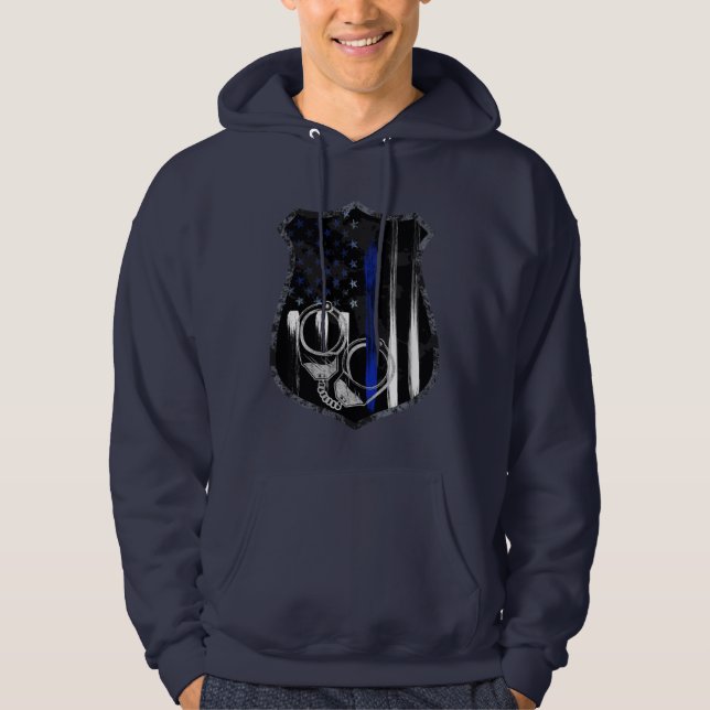 Officer Blue Line Handcuff Abzeichen Hoodie (Vorderseite)