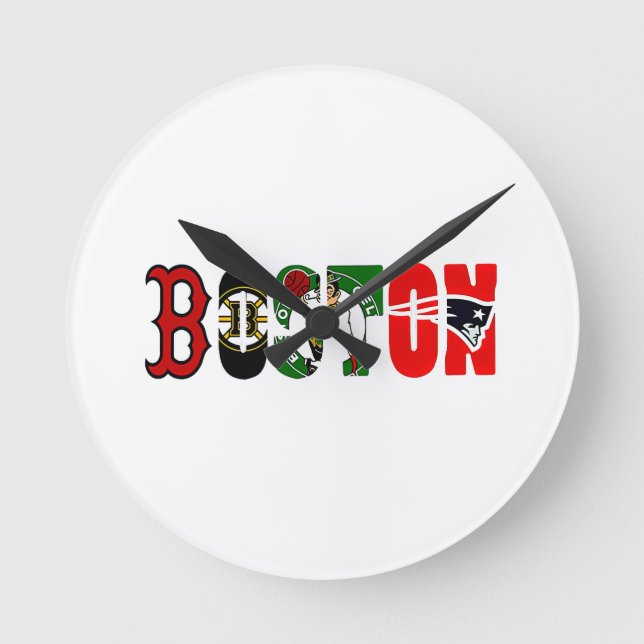 Official Boston Sport Teams T-Shirt Runde Wanduhr (Vorderseite)