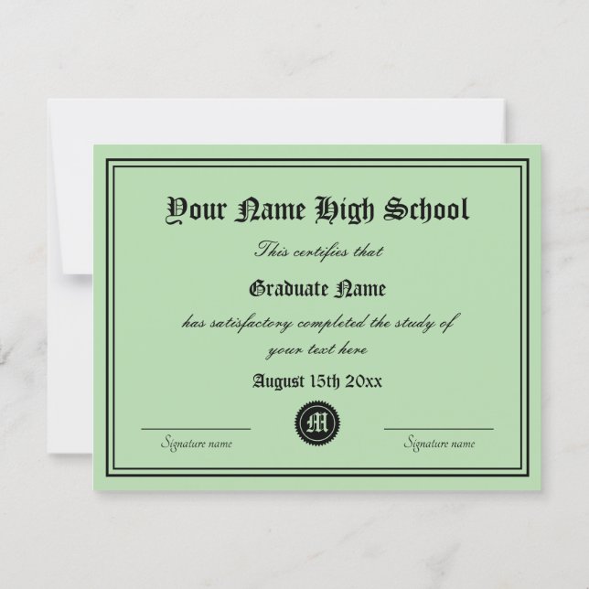 Official High School diploma certificate template Ankündigung (Rückseite)