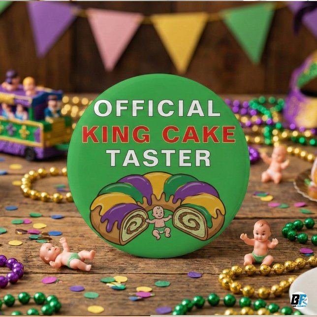 Official King Cake Taster Funny Mardi Gras Button (Von Creator hochgeladen)