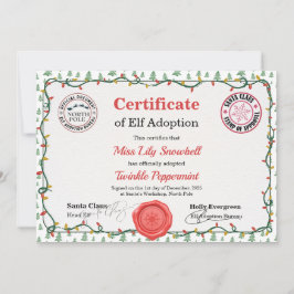 Official North Pole Elf Adoption Certificate Einladung